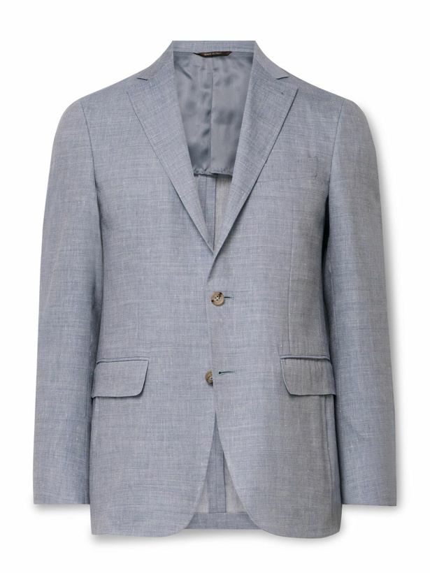 Photo: Canali - Kei Slim-Fit Linen and Wool-Blend Suit Jacket - Blue