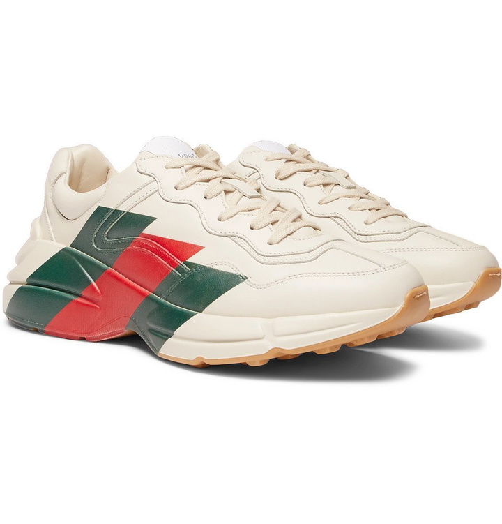 Photo: Gucci - Rhyton Striped Leather Sneakers - Men - Off-white