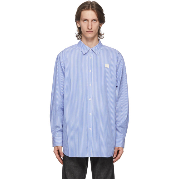 Acne Studios Blue and White Patch Striped Shirt Acne Studios