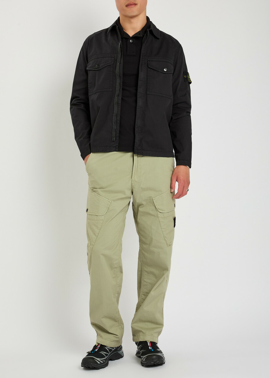 Stone Island Logo-appliquéd Stretch-cotton Cargo Trousers Green Light