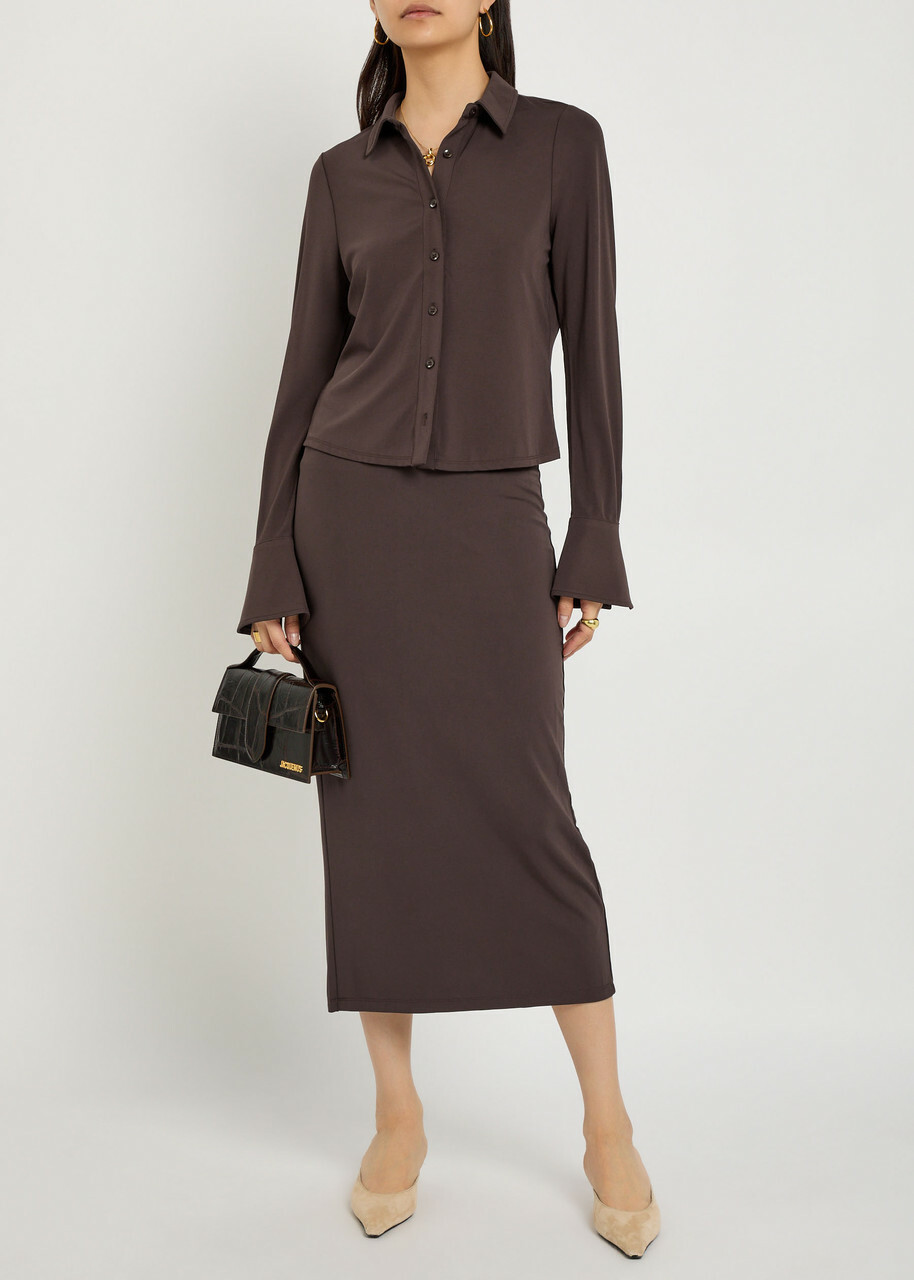 Good American Matte Stretch-jersey top Dark Brown