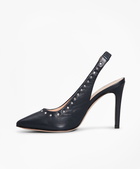 Brooks Brothers Women's Rhinestone-Studded Leather Slingback Pumps Shoes | Navy