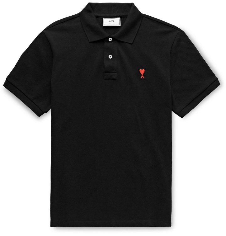 Photo: AMI - Logo-Appliquéd Cotton-Pique Polo Shirt - Black
