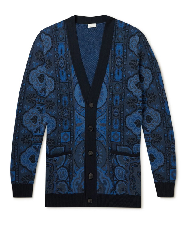 Photo: Etro - Paisley-Jacquard Cotton, Linen and Virgin Wool-Blend Cardigan - Blue