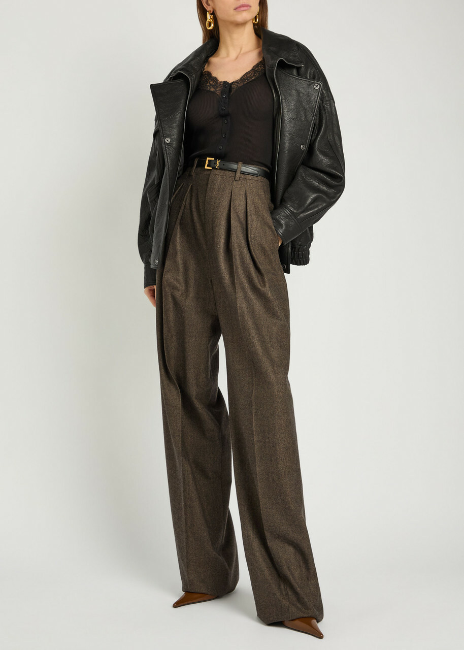 Saint Laurent Double-breasted Grained Leather Jacket Black
