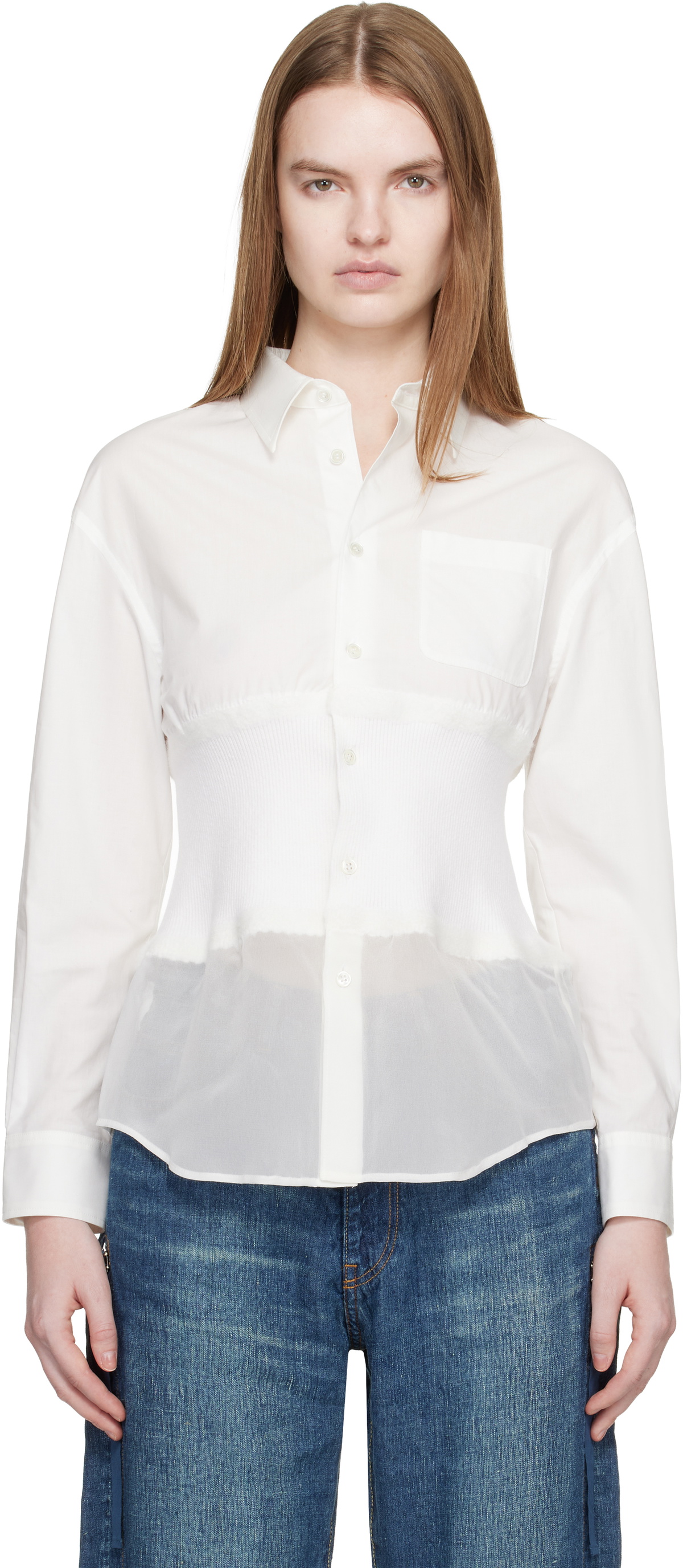 UNDERCOVER White Knit Paneled Shirt