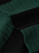 Corgi - Striped Ribbed Cotton-Blend Socks - Green