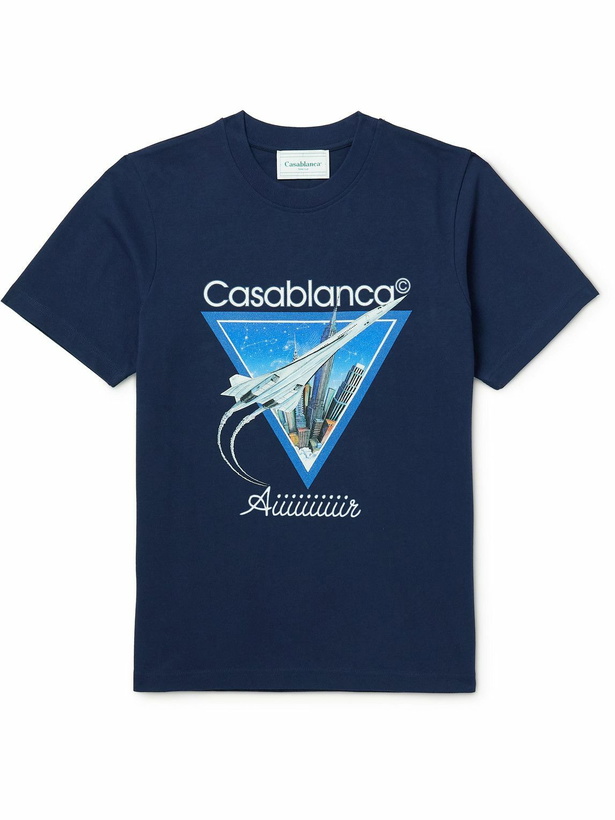 Photo: Casablanca - Casablance Aiiiiir Printed Organic Cotton-Jersey T-Shirt - Blue