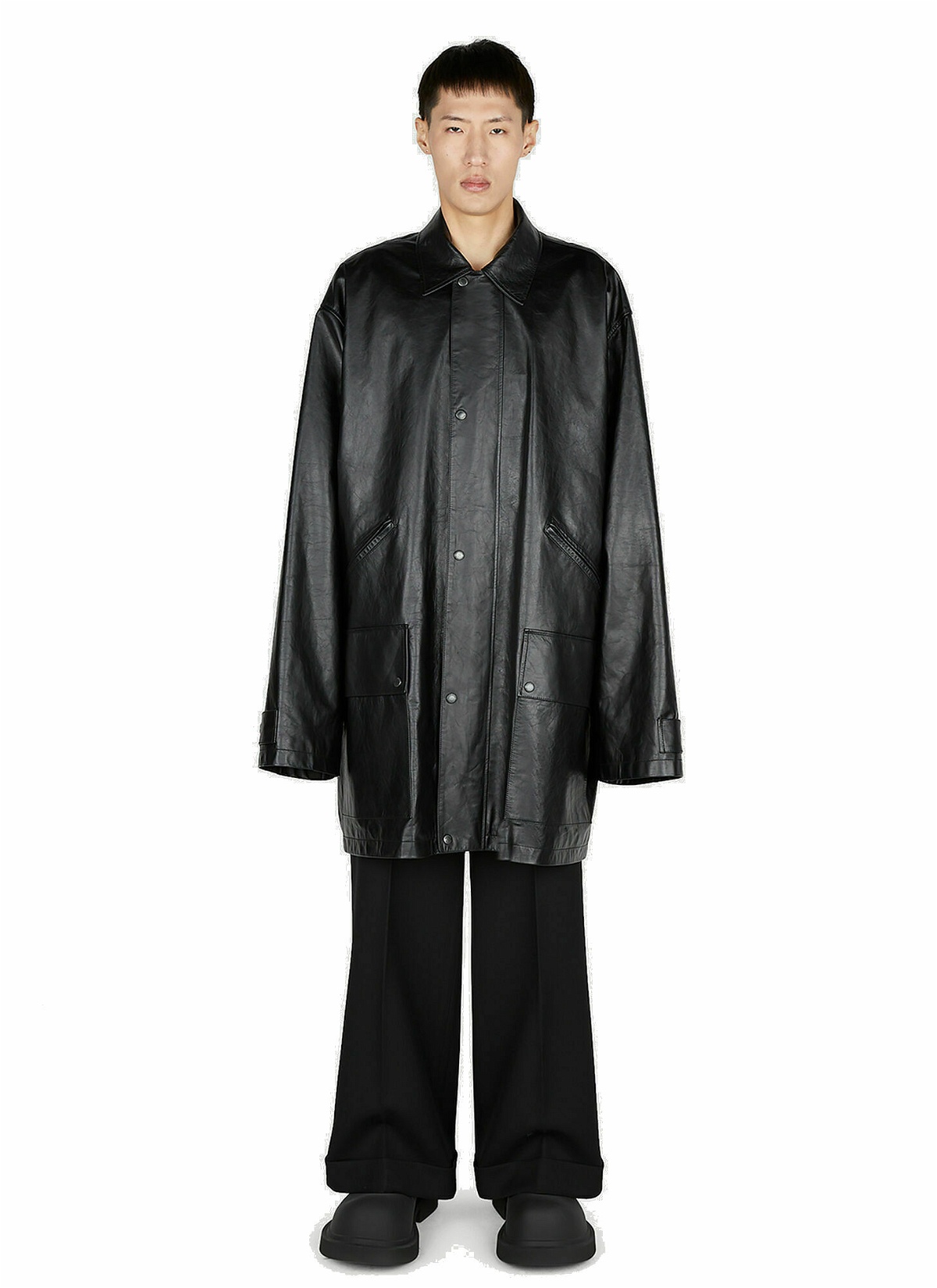 Photo: Balenciaga - Leather Parka Coat in Black