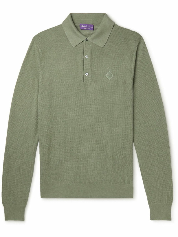 Photo: Ralph Lauren Purple label - Logo-Embroidered Silk and Cotton-Blend Polo Shirt - Green