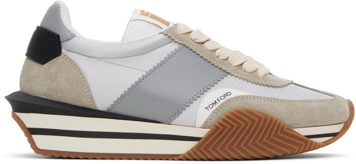 Photo: TOM FORD Silver & Gray Suede & Lycra James Sneakers
