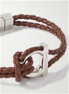 FERRAGAMO - Logo-Embellished Braided Leather and Silver-Tone Bracelet