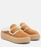 Hogan Shearling-trimmed suede slippers