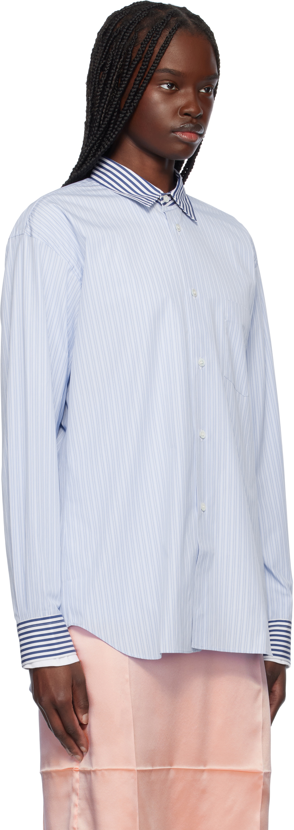 Comme des Garçons Shirt Blue Dyed Cotton Stripe Poplin Shirt