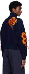 WYNN HAMLYN Orange & Navy Reverse Intarsia Sweater