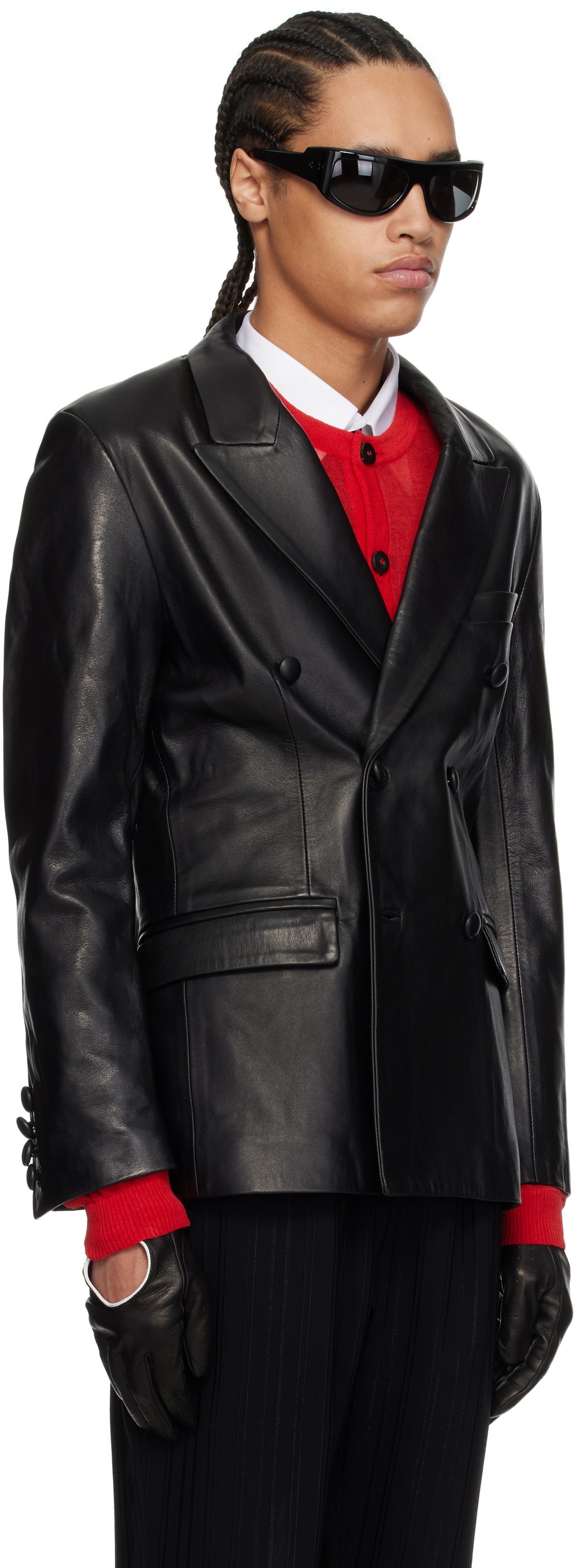 Ernest W. Baker Black Double Breasted Leather Blazer