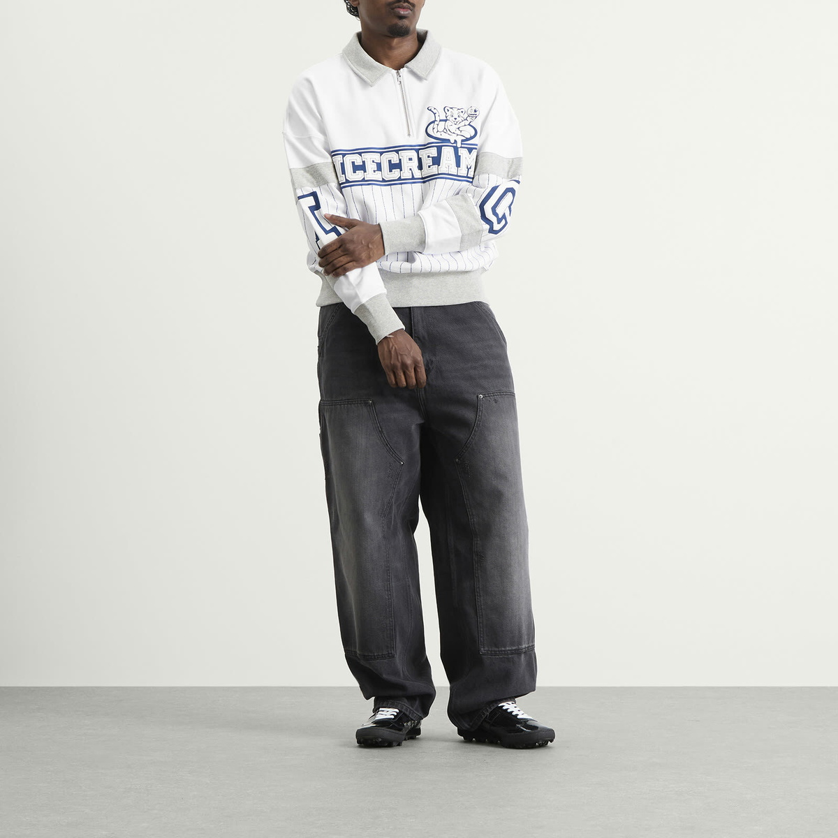 ICECREAM Men's IC Cubs Collared Quarter Zip in White/Blue