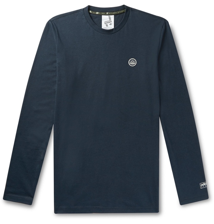 Photo: adidas Consortium - SPEZIAL Logo-Appliquéd Cotton-Jersey T-Shirt - Blue