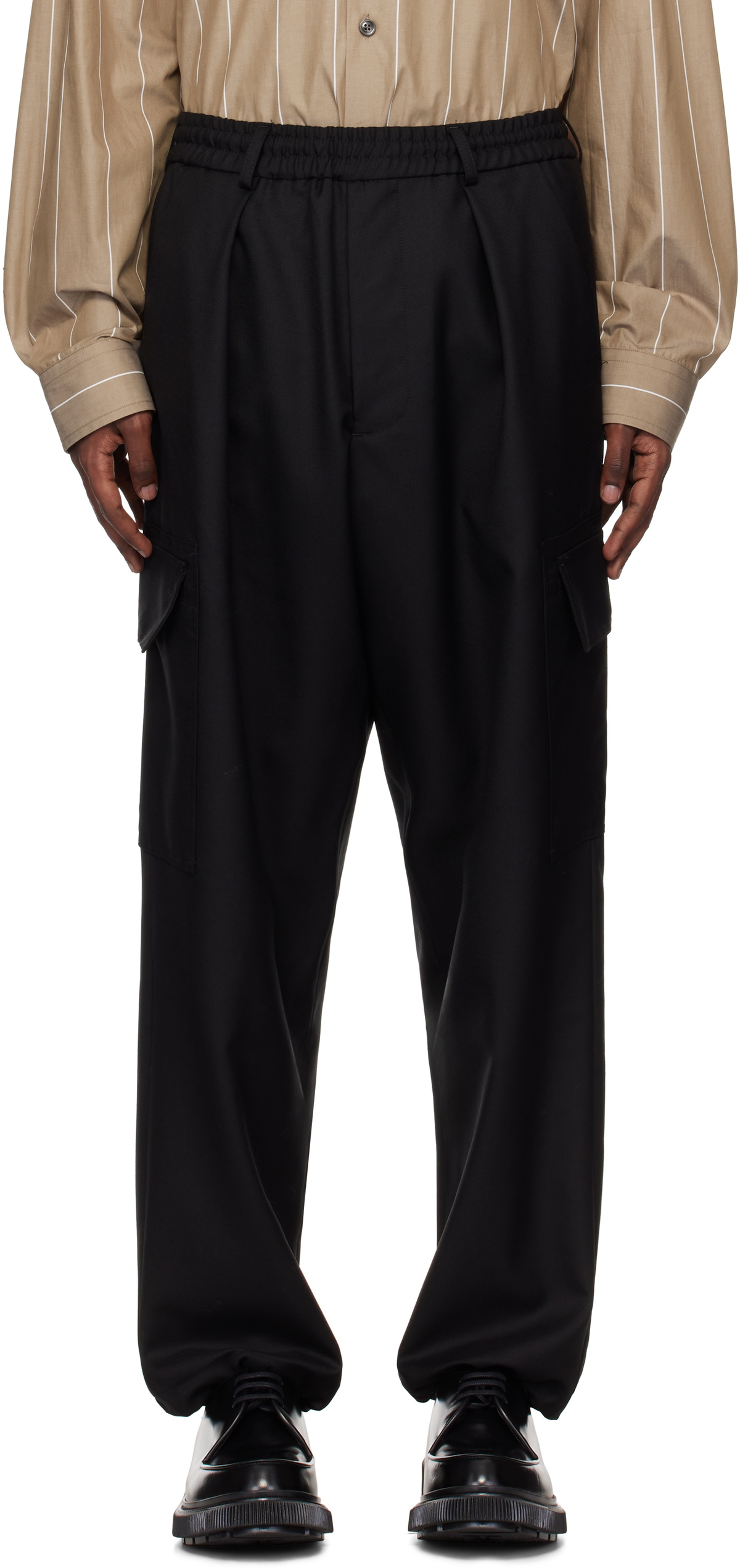 Lownn Black Wool Twill Cargo Pants