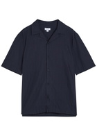 Sunspel Striped Embroidered Cotton Shirt Navy