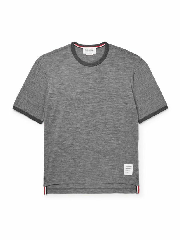 Photo: Thom Browne - Logo-Appliquéd Grosgrain-Trimmed Wool-Blend Jersey T-Shirt - Gray