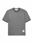 Thom Browne - Logo-Appliquéd Grosgrain-Trimmed Wool-Blend Jersey T-Shirt - Gray