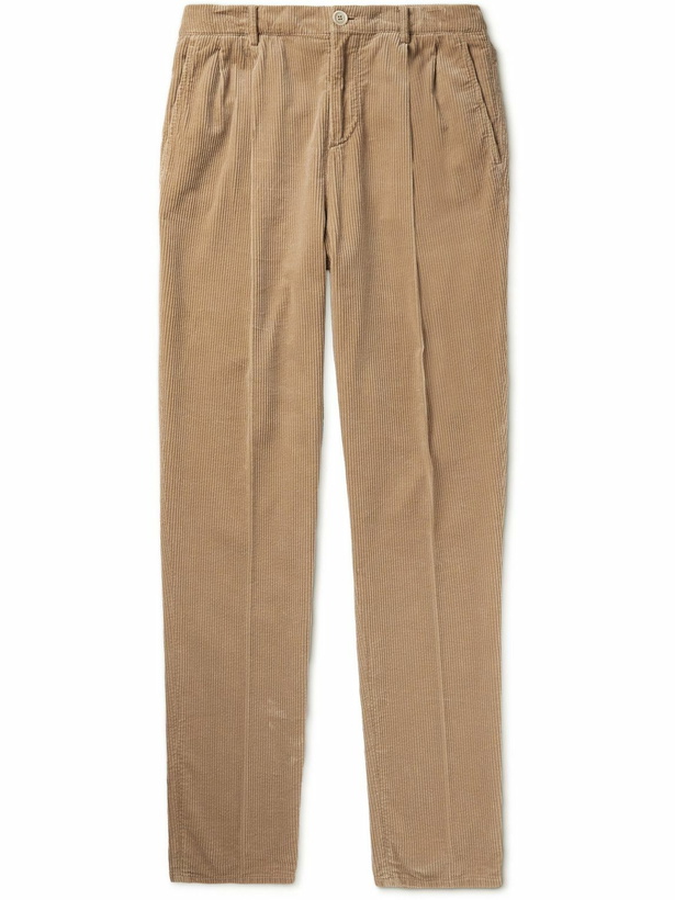 Photo: Brunello Cucinelli - Straight-Leg Pleated Cotton-Corduroy Trousers - Brown