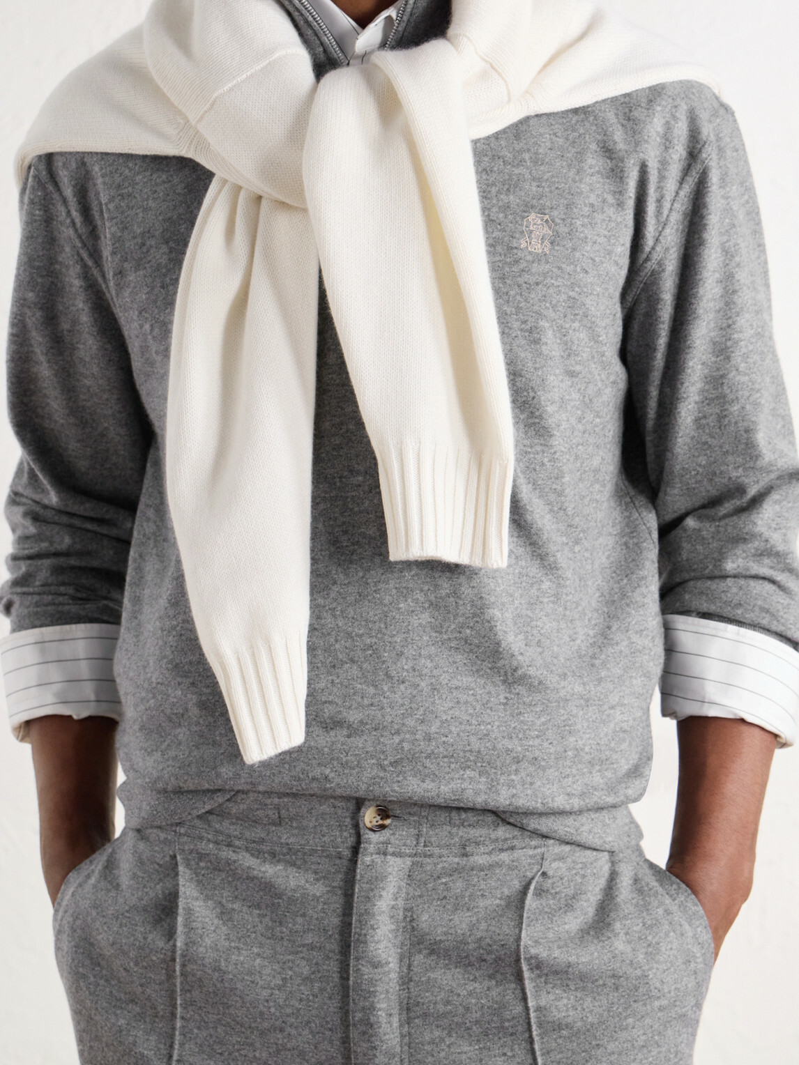 Brunello Cucinelli - Logo-Embroidered Cashmere Half-Zip Sweater - Gray