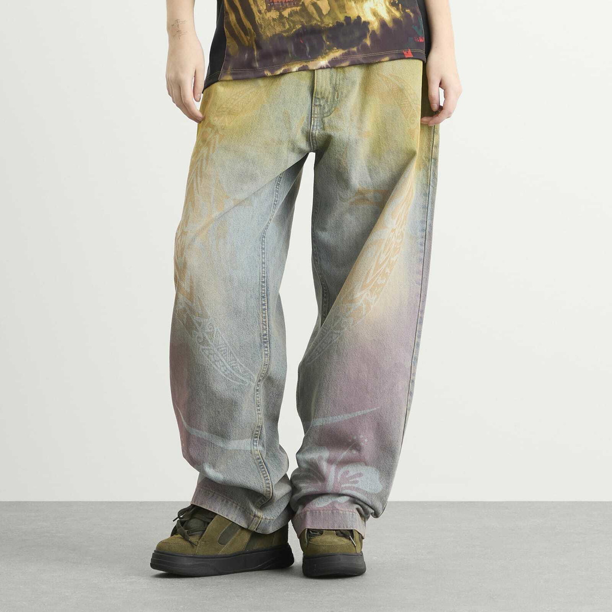 Paolina Russo Women's Denim Baggy Trousers in Pastel Rainbow