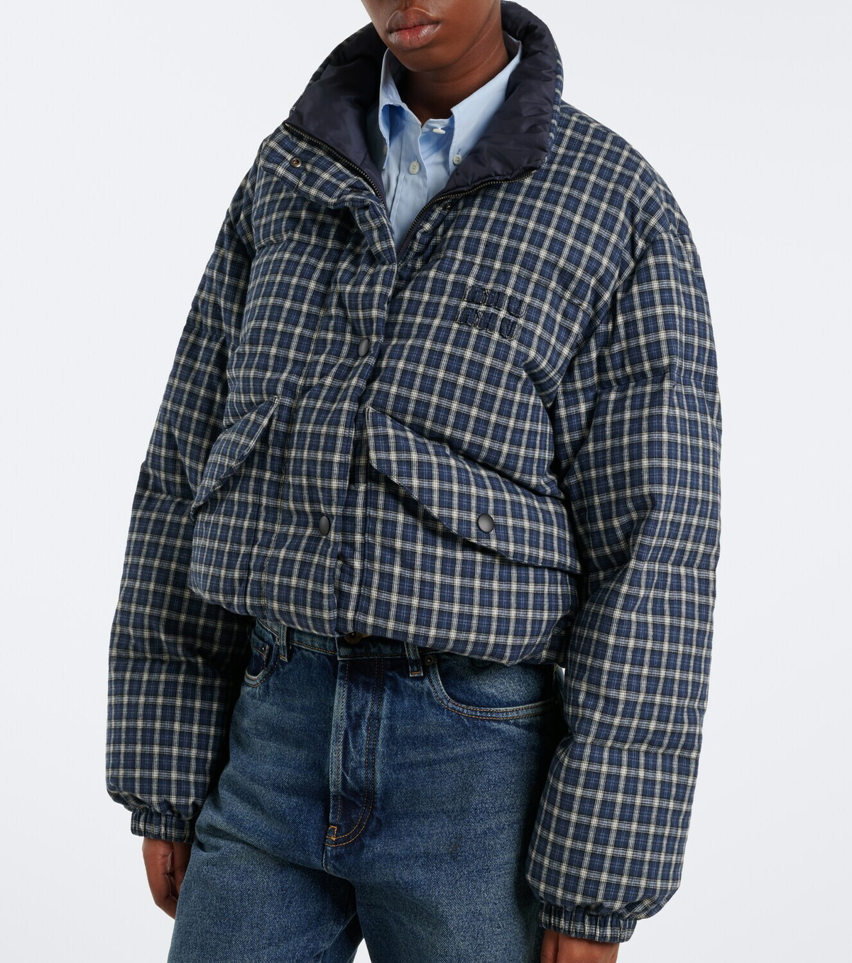 Miu Miu Reversible checked cotton flannel down jacket