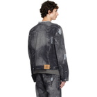 CAMPERLAB Black Distorted Print Distressed Denim Jacket