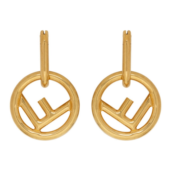 Fendi Logo Gold Tone Hoop Earrings Fendi