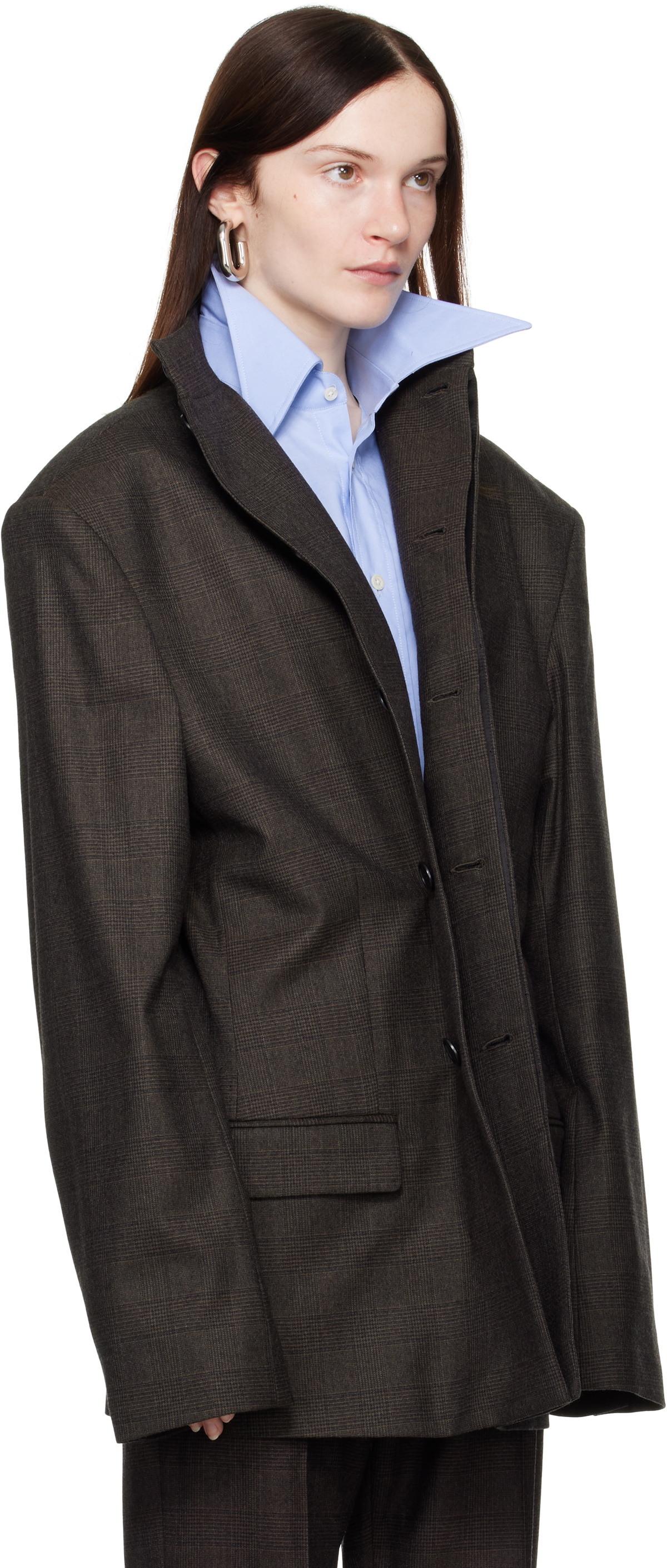 MARIE ADAM-LEENAERDT Brown High Neck Jacket