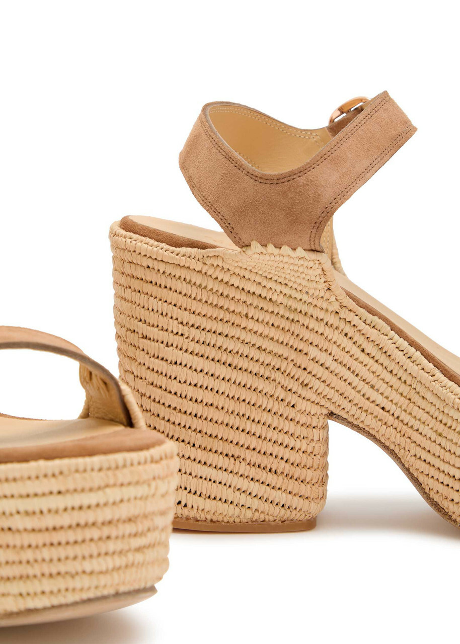 Gabriela Hearst Sardis 100 Suede and Raffia Platform Sandals Camel