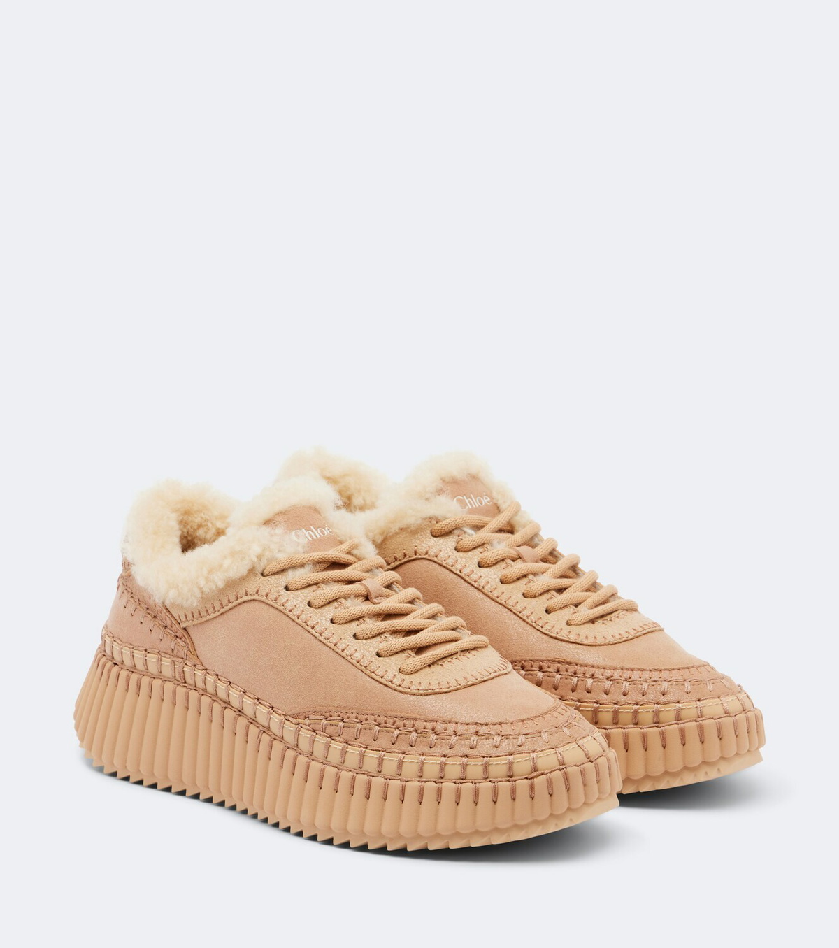 Chloé Nama shearling-lined suede platform sneakers