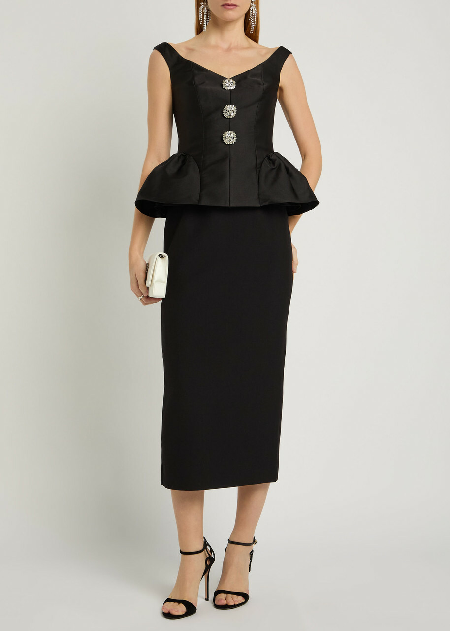 Roland Mouret Crystal-embellished Taffeta and Crepe Midi Dress Black