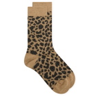 RoToTo Leopard Pattern Merino Sock in Beige/Charcoal