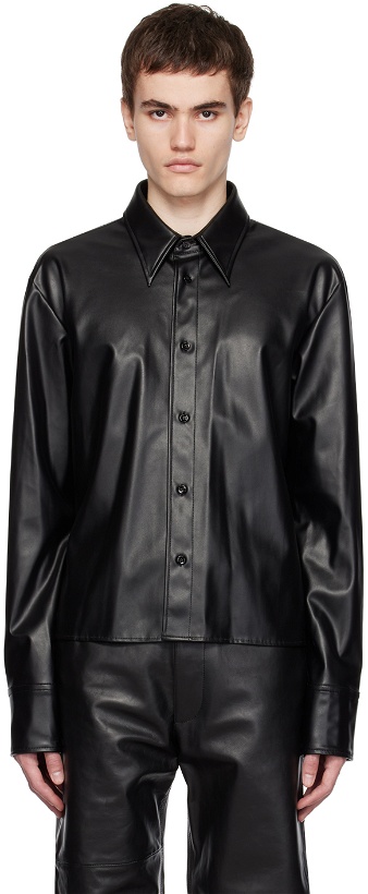 Photo: MM6 Maison Margiela Black Button Faux-Leather Shirt