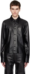 MM6 Maison Margiela Black Button Faux-Leather Shirt