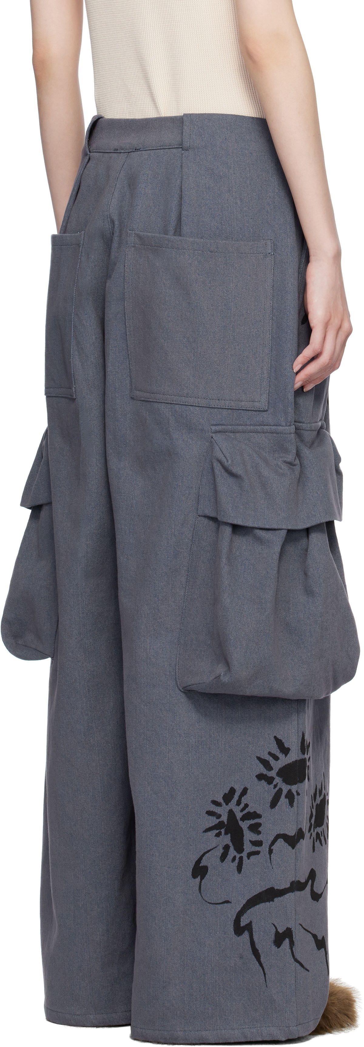 Collina Strada Blue Pleated Denim Cargo Pants