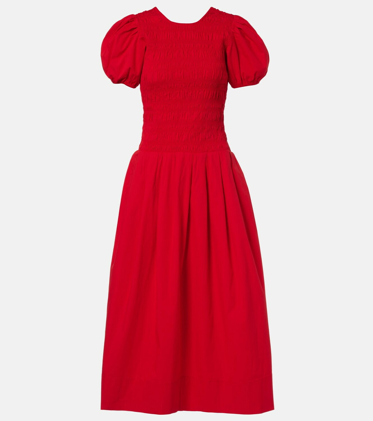 Ganni Shirred cotton-blend poplin midi dress