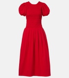 Ganni Shirred cotton-blend poplin midi dress