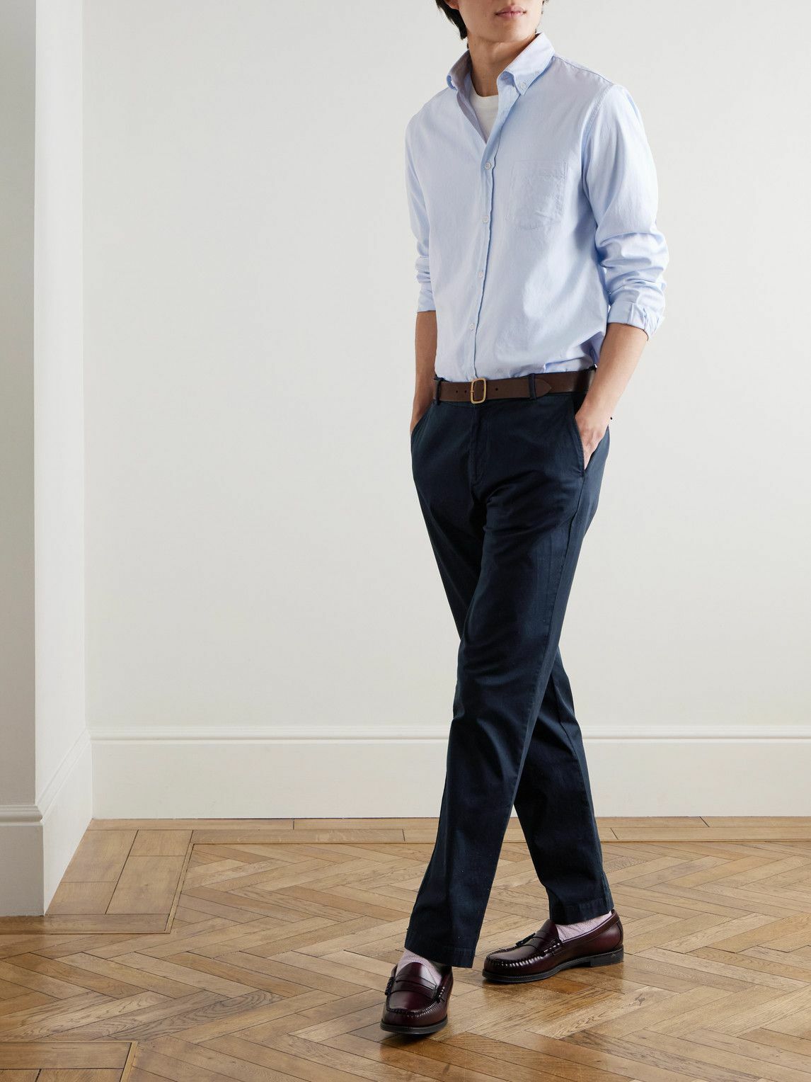 Sunspel - Straight-Leg Cotton-Blend Twill Chinos - Blue