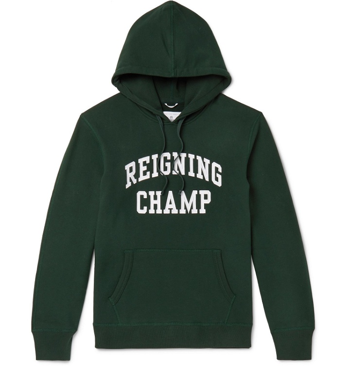 Photo: Reigning Champ - Logo-Embroidered Loopback Cotton-Jersey Hoodie - Green