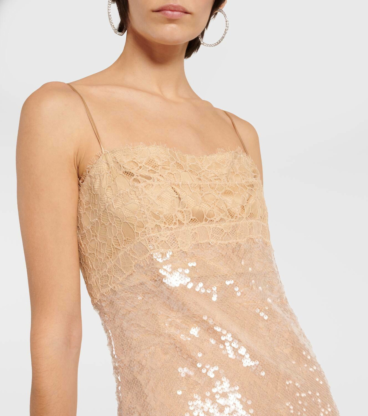 Simkhai Valentina lace-trimmed sequined slip dress