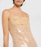 Simkhai Valentina lace-trimmed sequined slip dress