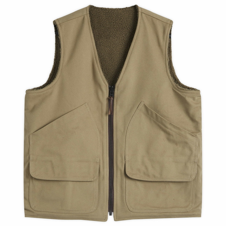 Photo: Café Mountain Men's Reversible Foragers Vest in Washed Limestone/Olive