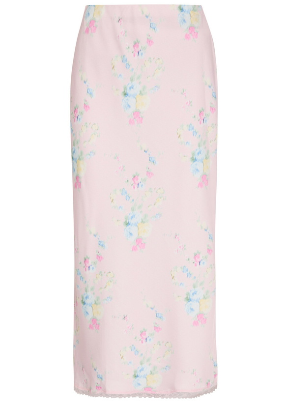 Photo: Loveshackfancy Kalo Floral-print Satin Midi Slip Skirt Pink