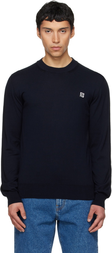 Photo: Balmain Navy Fine Silk & Cotton Sweater
