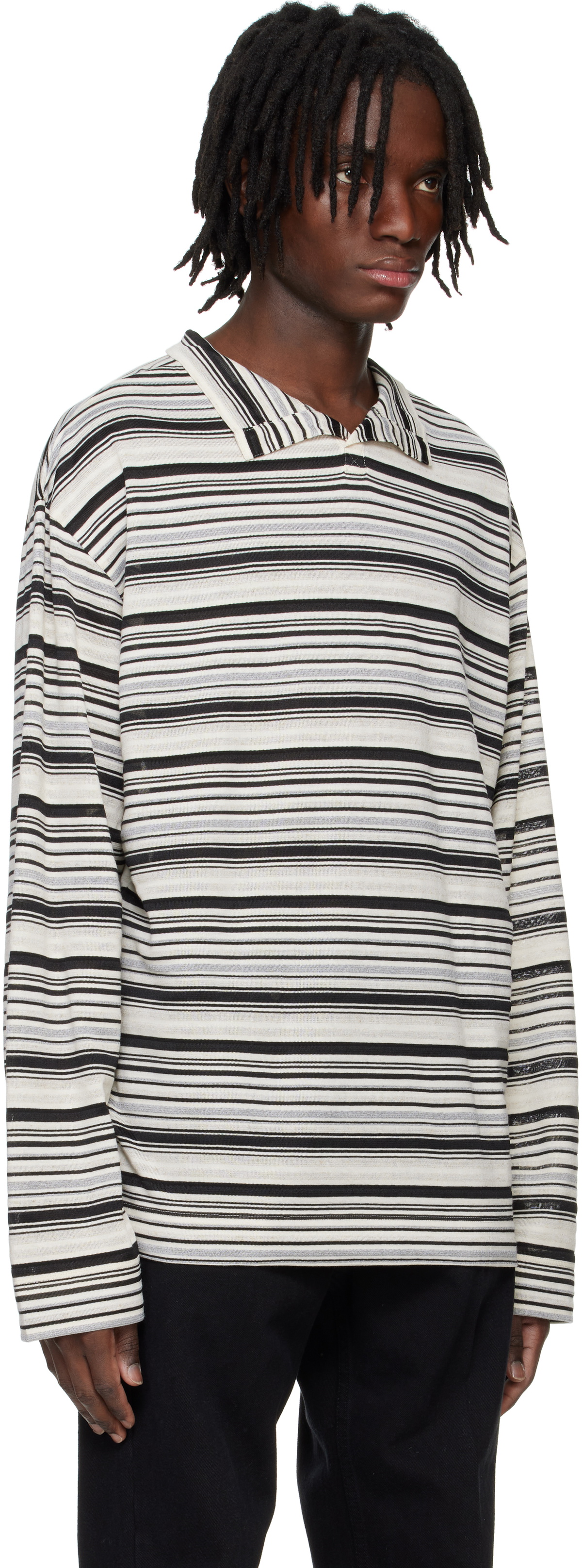 System Black High Neck Striped Polo